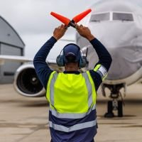 Removing airplane chocks in his-vis