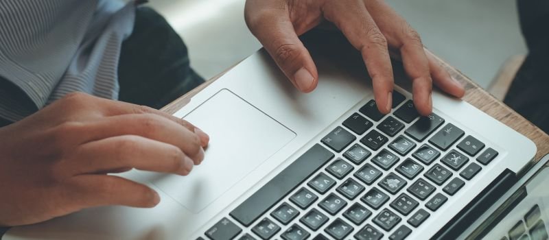 Close up of keyboard in use.