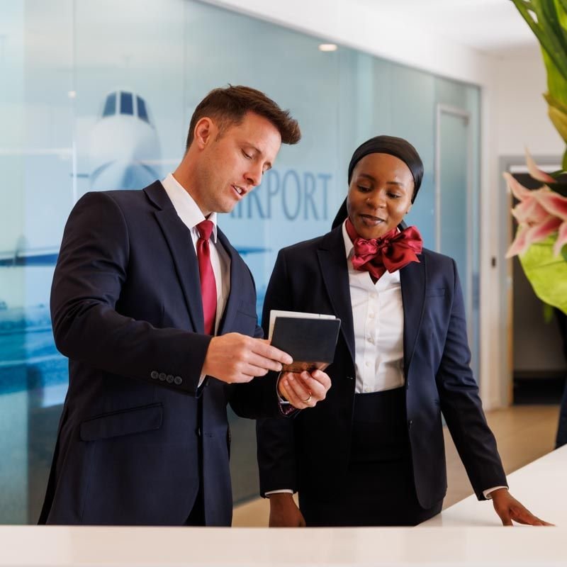 Ticket desk staff at airport