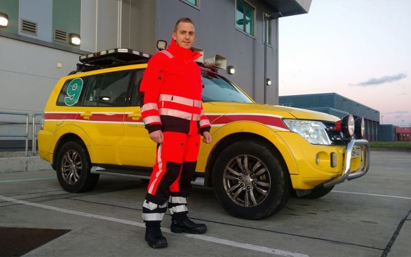 Airside employee at Gatwick with his runway vehicle