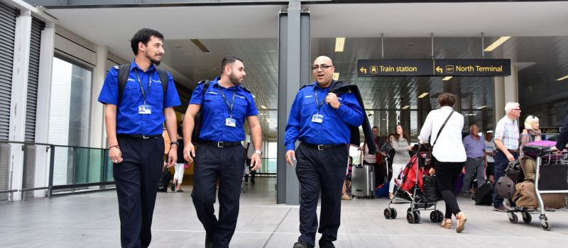 Gatwick security staff outside of terminal