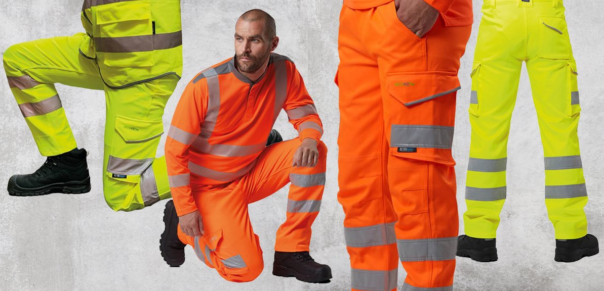 Men's Rubber Hi Viz Construction Worker Cargo Pants with Front Back & Side  Pockets